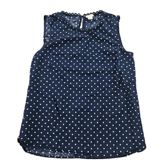 J. Crew Tops - J. Crew Women Size 2 Navy White Polka Dot Sleeveless Linen Cotton Blouse Top